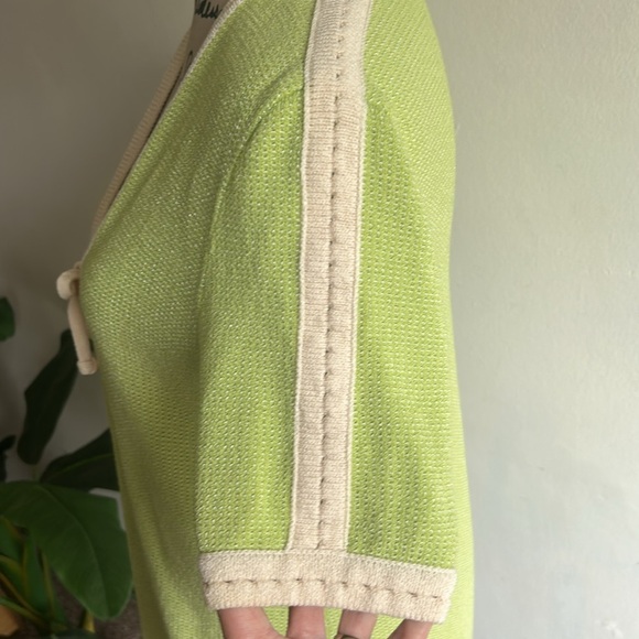 St. John By Marie Grey Tie Front Green Cream Cardigan Sweater Size 8 - Picture 4 of 9